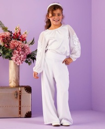 Girls White Communion 2 Piece Trouser Set - Ramona P310 by Peridot