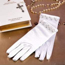 Girls White Pearl & Sequin Communion Gloves -Sasha P320 by Peridot