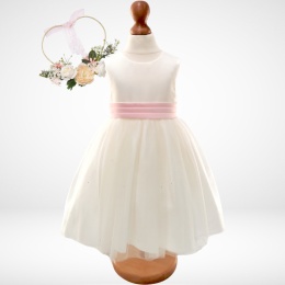 Girls Pink & Ivory Organza Diamante Dress