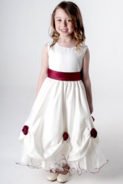 Girls Burgundy & Ivory Rose Satin Tulle Dress