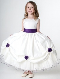 Girls Cadbury Purple & Ivory Rose Satin Tulle Dress