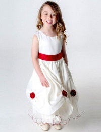 Girls Red & Ivory Rose Satin Tulle Dress