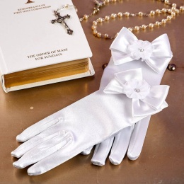 Girls White Satin Bow Communion Gloves -Yasmin P321 by Peridot