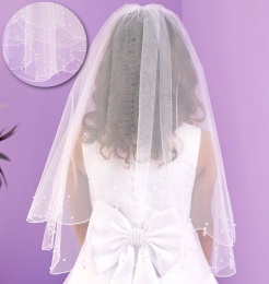 Girls White Two Tier Pearl & Tear Drop Bead Veil - Zara P326 by Peridot