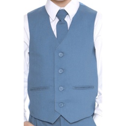 Baby Boys Blue Cotton Linen Waistcoat & Tie