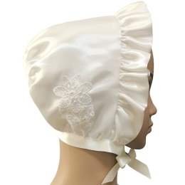 Baby Girls Ivory Embroidered Flower Satin Bonnet