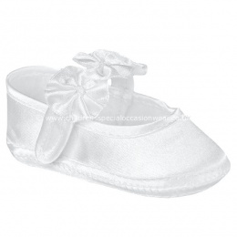 Baby Girls White Satin Flower Rosette Christening Shoes