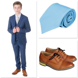 Boys Blue Milano Communion 5 Piece Suit, Shoes & Tie