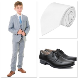 Boys Cool Grey Milano Communion 5 Piece Suit, Shoes & Tie