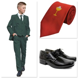 Boys Dark Green Communion 5 Piece Suit, Shoes & Tie