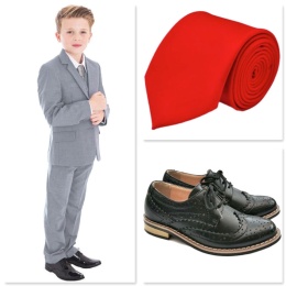 Boys Light Grey Communion 5 Piece Suit, Shoes & Tie