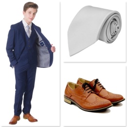 Boys Navy Milano Communion 5 Piece Suit, Shoes & Tie