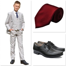 Boys Stone Communion 5 Piece Suit, Shoes & Tie