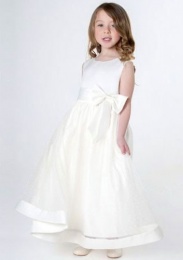 Girls Ivory Satin Bow Dress