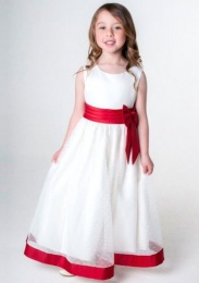 Girls Red & Ivory Satin Bow Dress