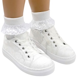 Girls White Floral Lace Trainers - Style Fiona