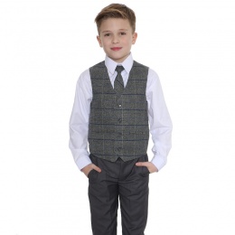 Boys Grey Tweed Herringbone 4 Piece Waistcoat Suit ...