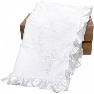 White Fleece Christening Wrap with Satin Cross